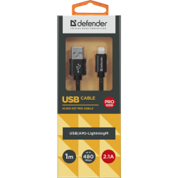 KABEL DEFENDER USB-LIGHTNING 1,0m 2.1A CZARNY